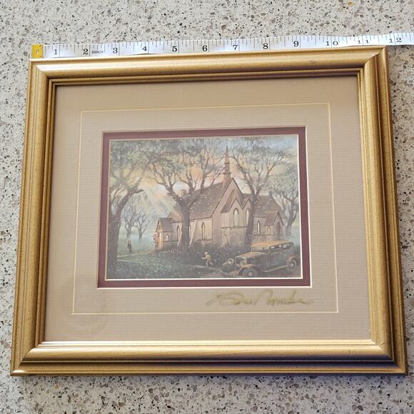 Gene Roncka Signed Frame 'Evening Light' Transfer Picture Print Gold Framed Art - Picture 8 of 12